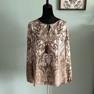 NWOT Chico’s Brown/Cream Paisley Print String-tie Front Blouse 2